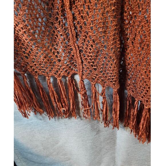 Altar'd State Burnt Orange Open Lace Crochet Long Duster Vest Shrug Small - Picture 2 of 7